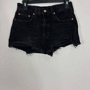 Levi's Black Distressed Big E 501 Super Short Jean Shorts
